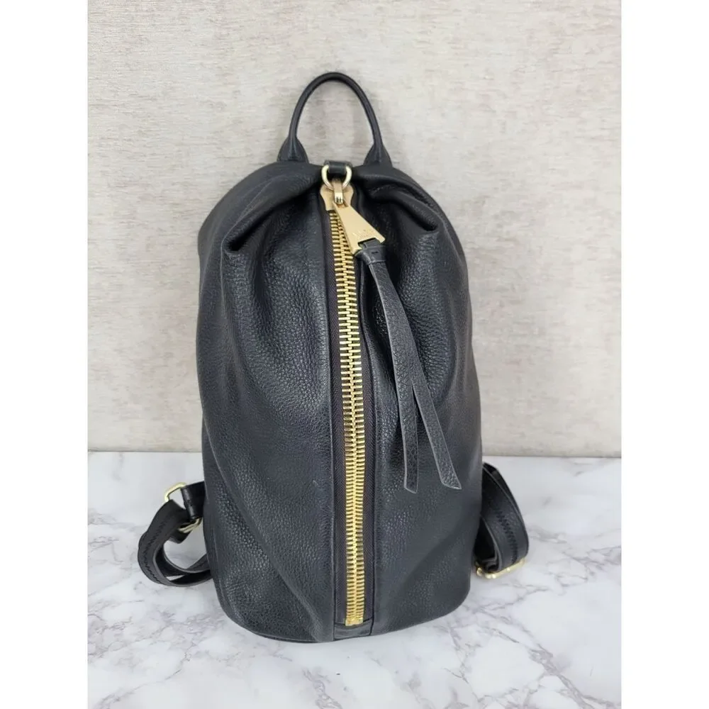 Aimee Kestenberg Tamitha Black Leather Backpack with Oversized Gold Zipper
